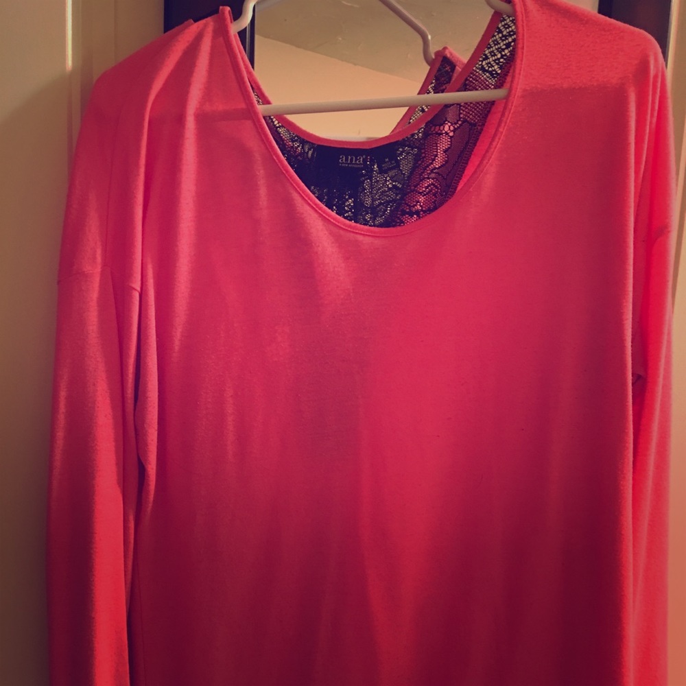 Bright pink long sleeved top  lace back